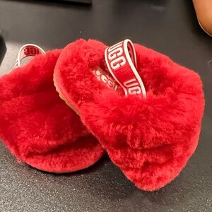 UGG Kids Red Fluffy Slippers